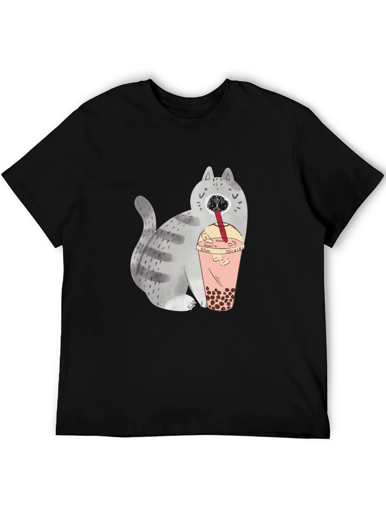 Cute Cat Boba Tea Graphic T-Shirt
