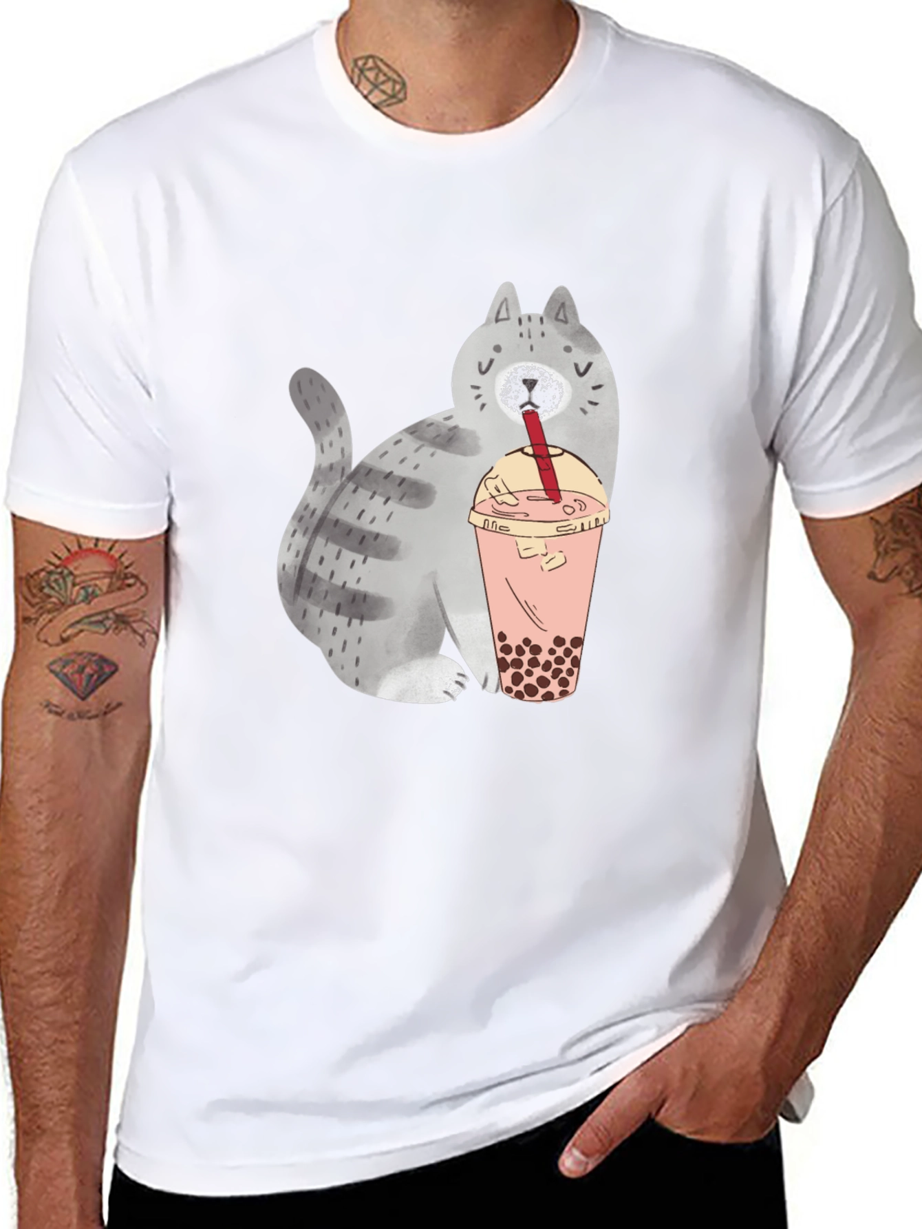 Cute Cat Boba Tea Graphic T-Shirt