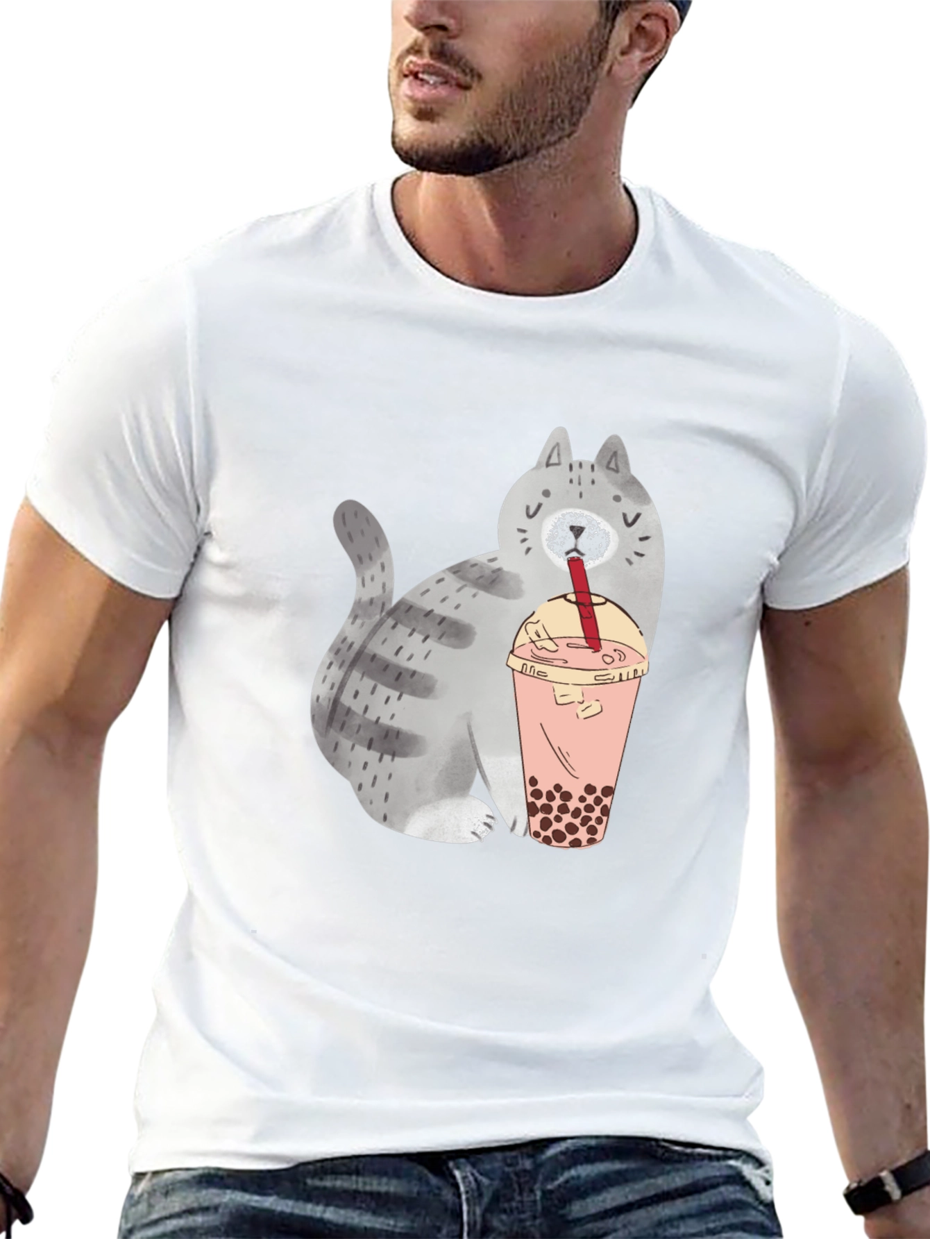 Cute Cat Boba Tea Graphic T-Shirt