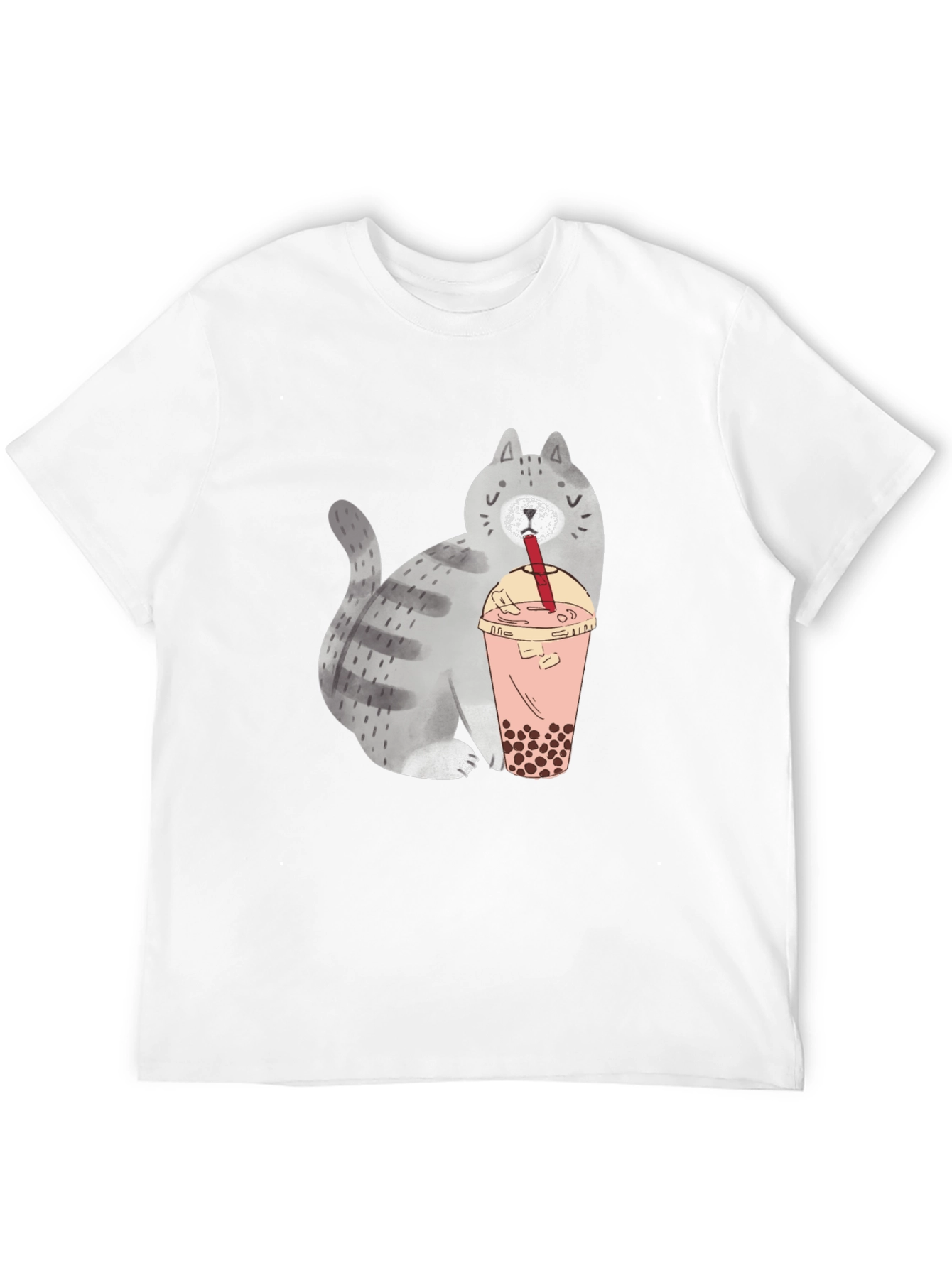 Cute Cat Boba Tea Graphic T-Shirt