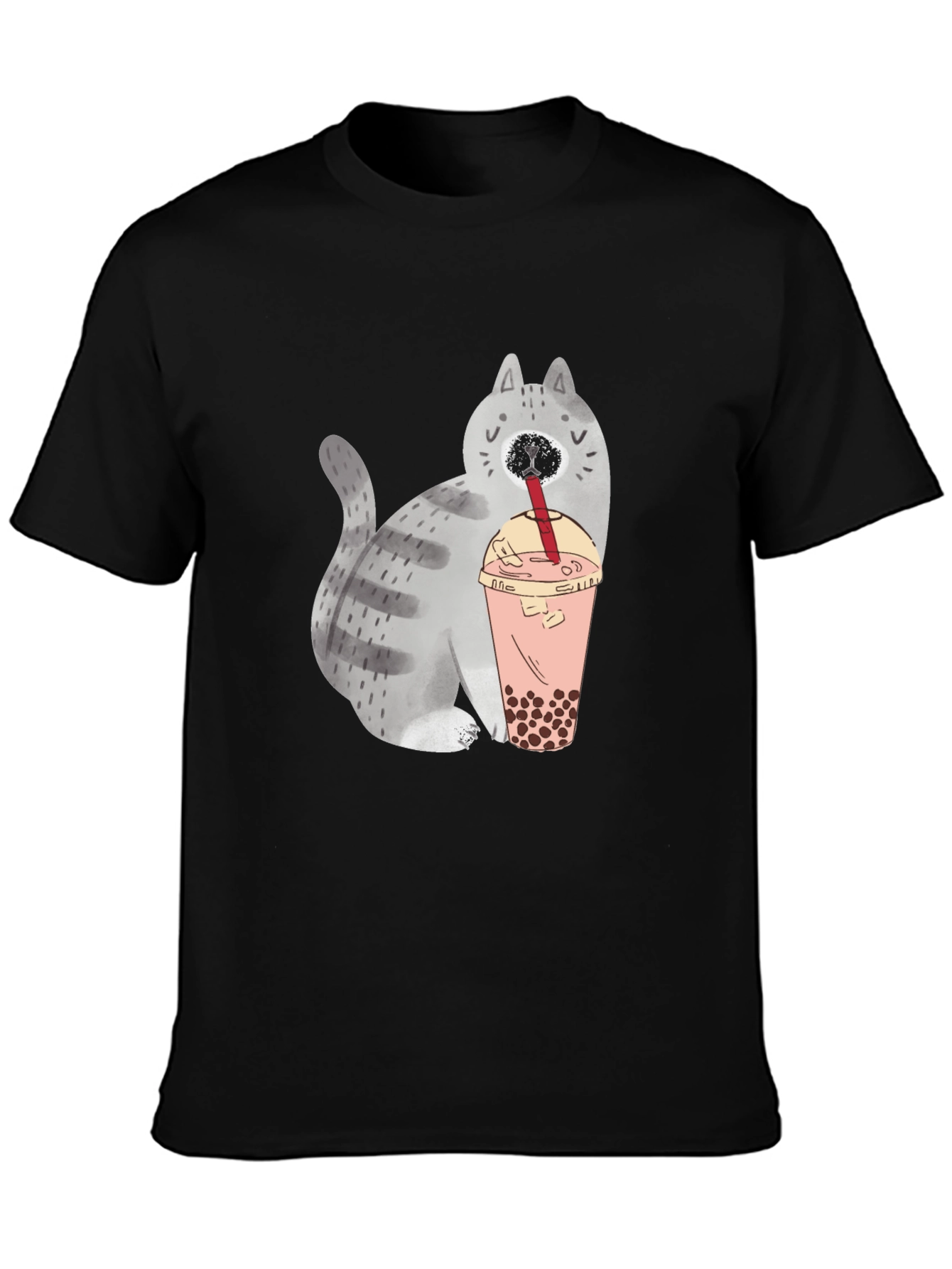 Cute Cat Boba Tea Graphic T-Shirt