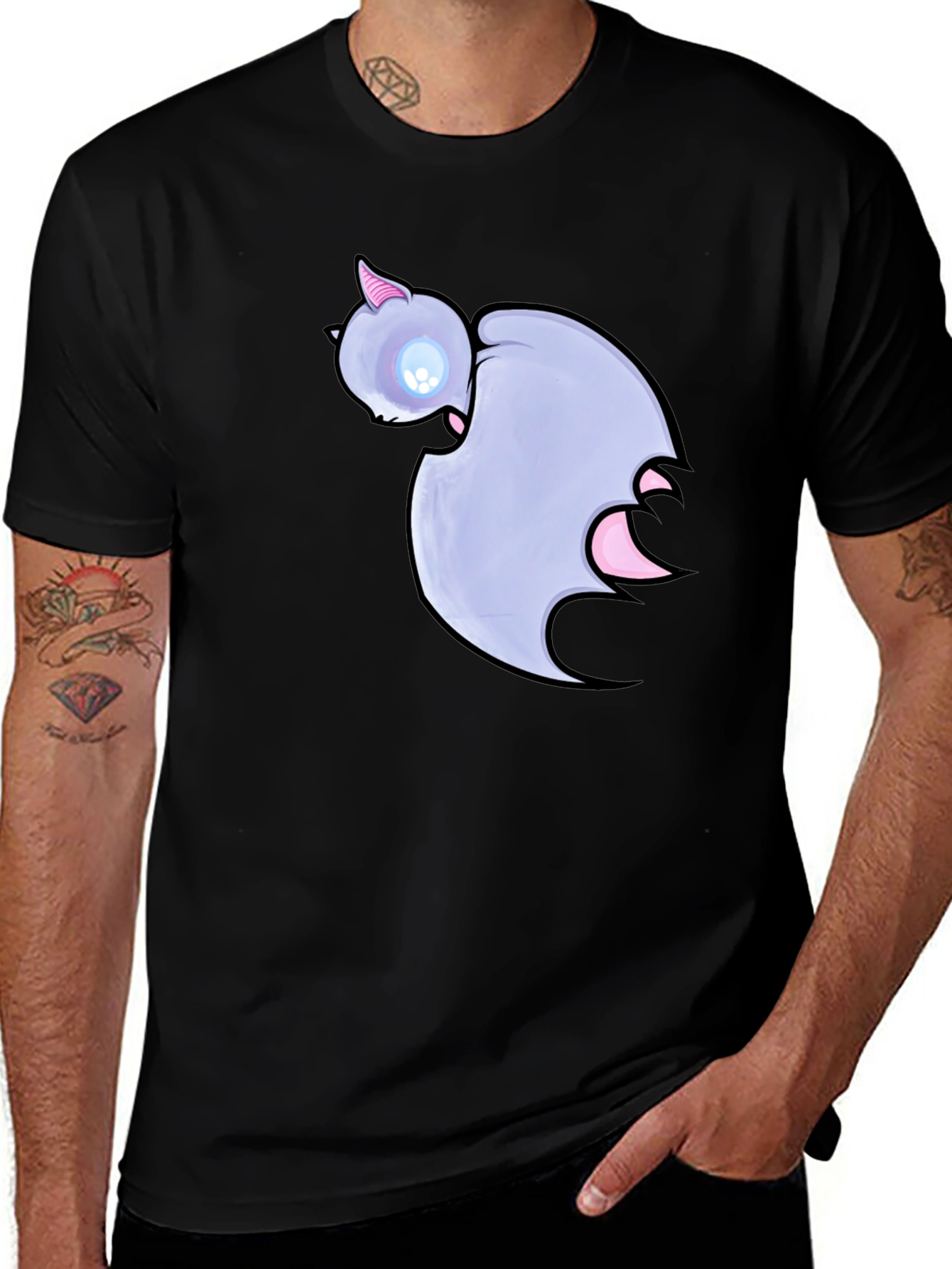 Cute Cartoon Bat Graphic Black T-Shirt