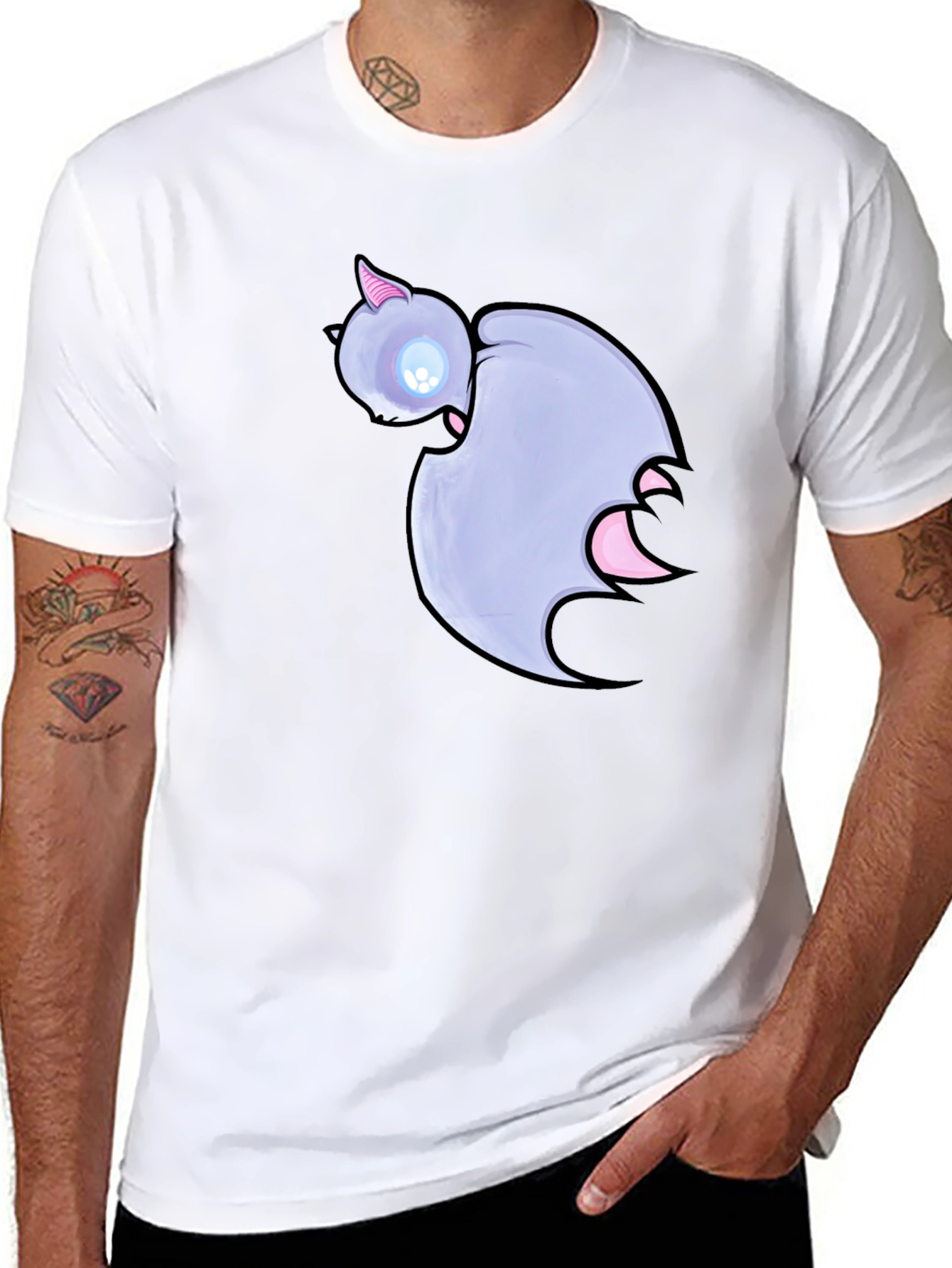 Cute Cartoon Bat Graphic Black T-Shirt