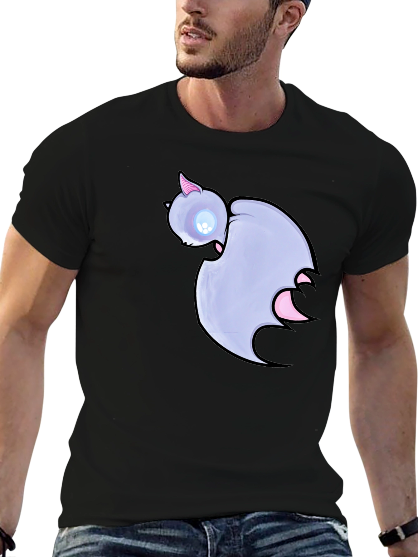 Cute Cartoon Bat Graphic Black T-Shirt
