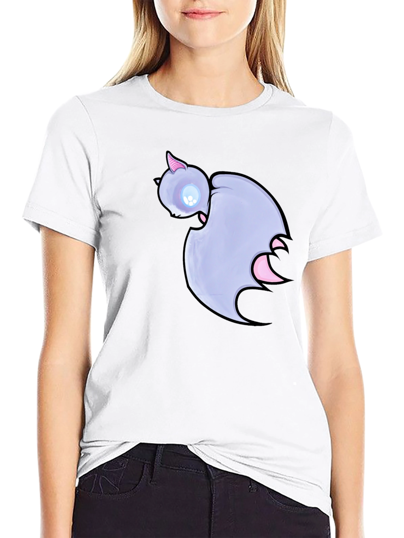 Cute Cartoon Bat Graphic Black T-Shirt