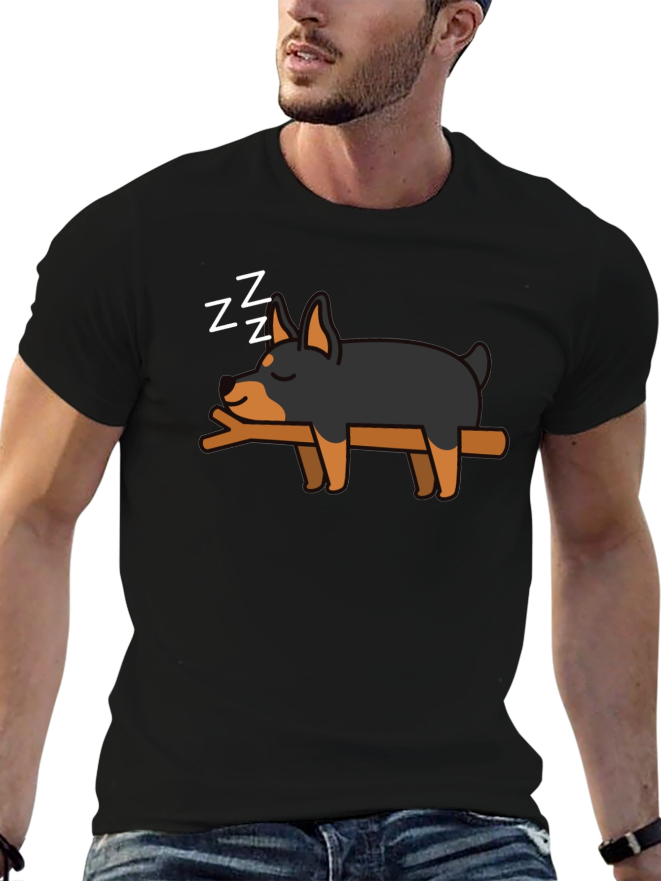 Cute Sleeping Dog T-Shirt - Black