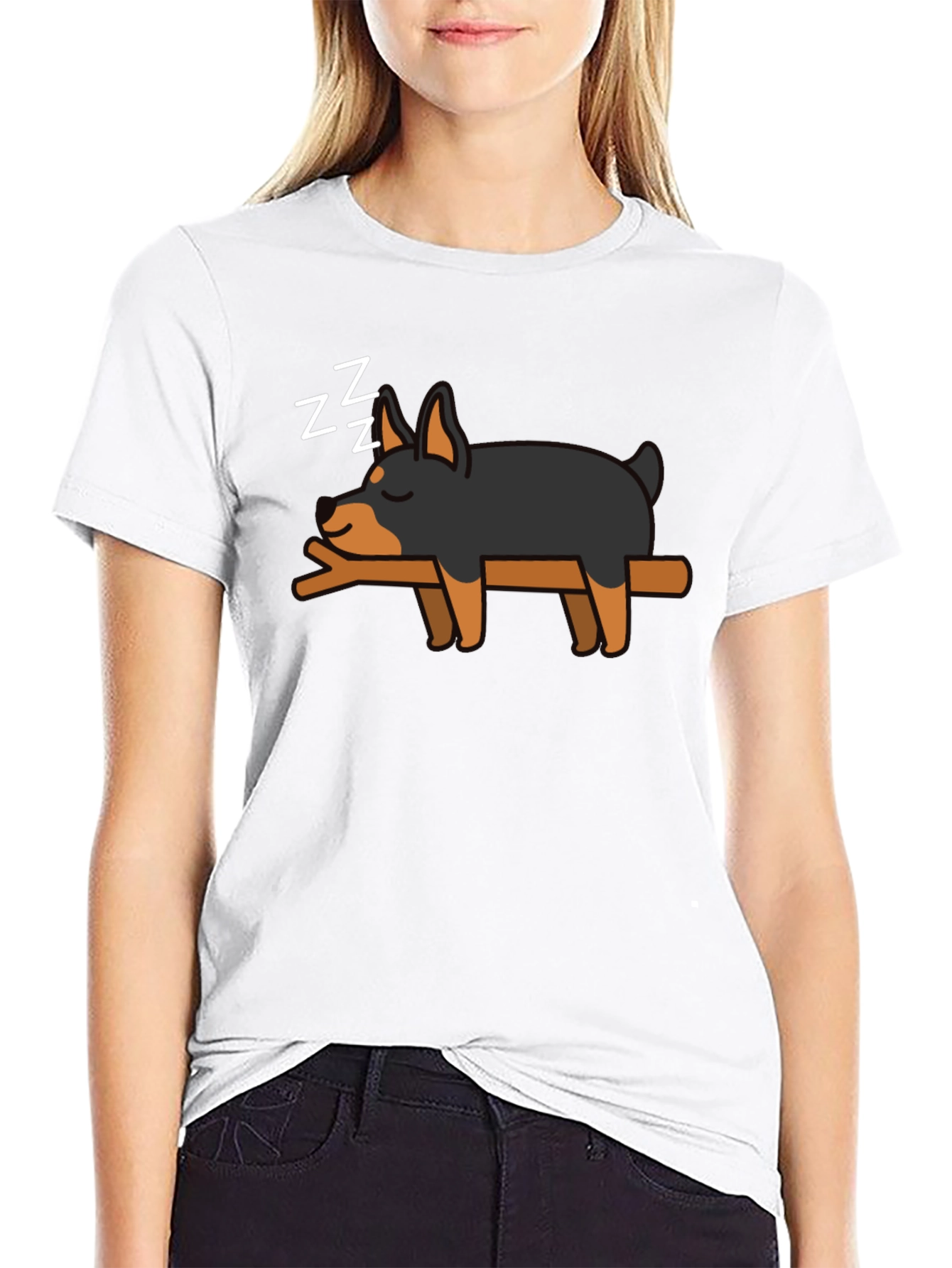Cute Sleeping Dog T-Shirt - Black