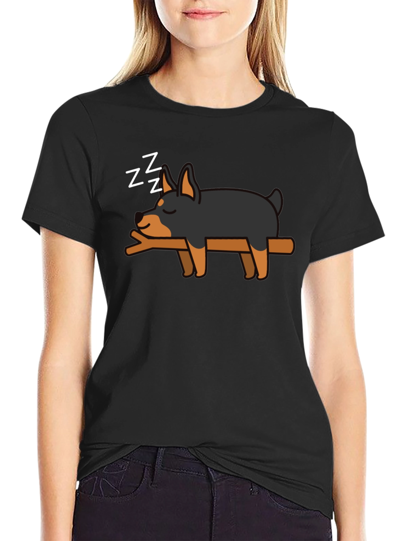Cute Sleeping Dog T-Shirt - Black