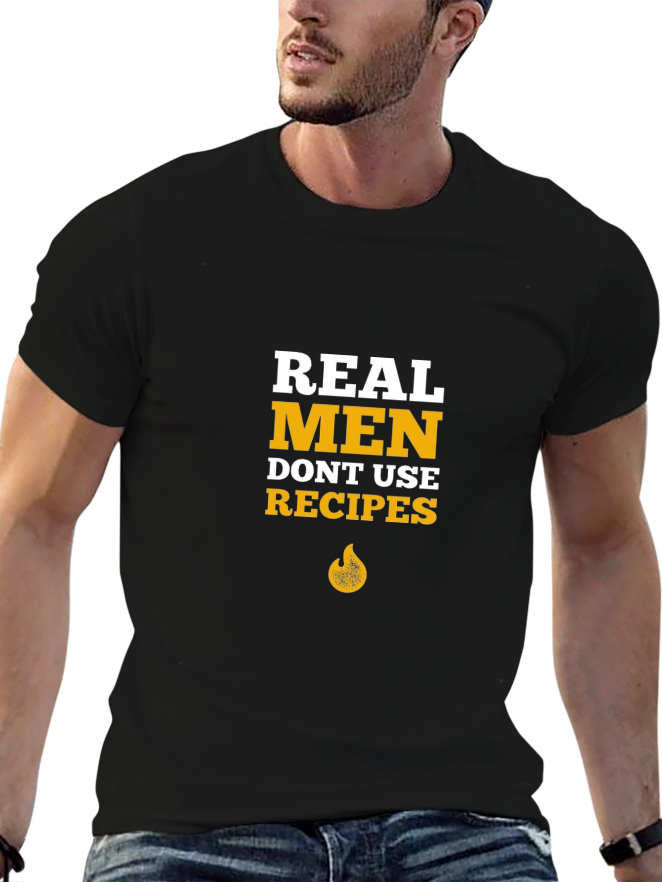 Real Men Dont Use Recipes Black Graphic T-Shirt