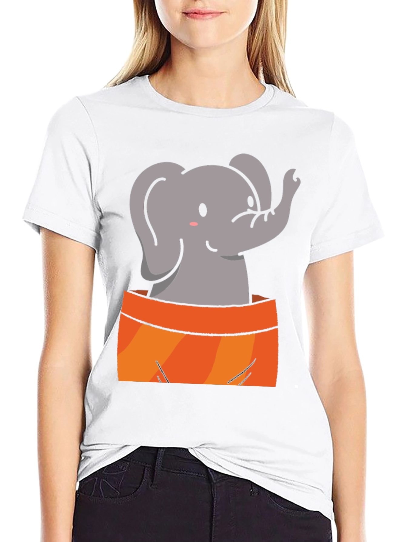 Cute Elephant Graphic Tee - Soft Black Cotton Shirt