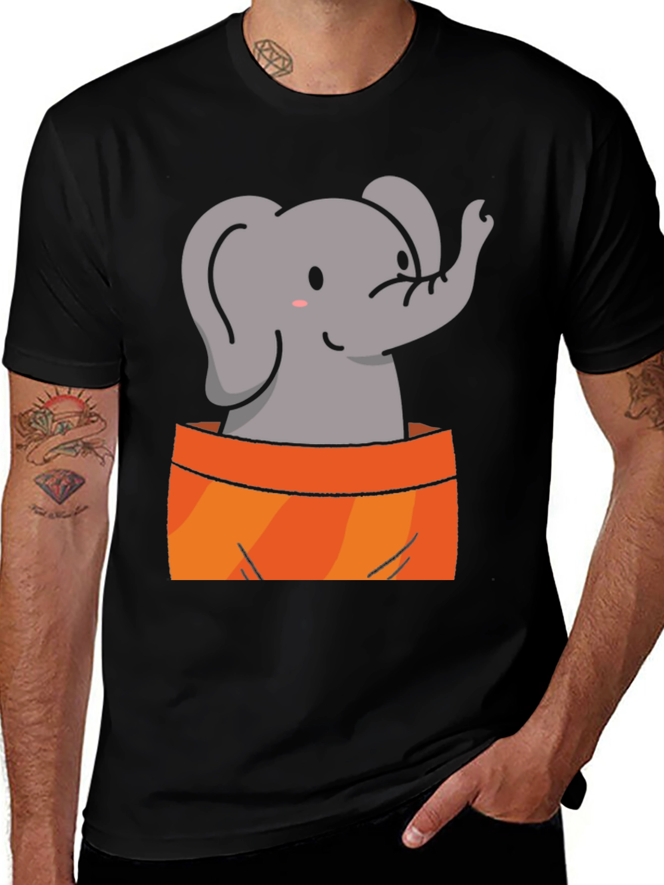 Cute Elephant Graphic Tee - Soft Black Cotton Shirt