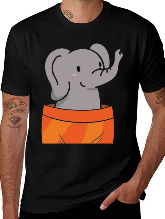 Cute Elephant Graphic Tee - Soft Black Cotton Shirt