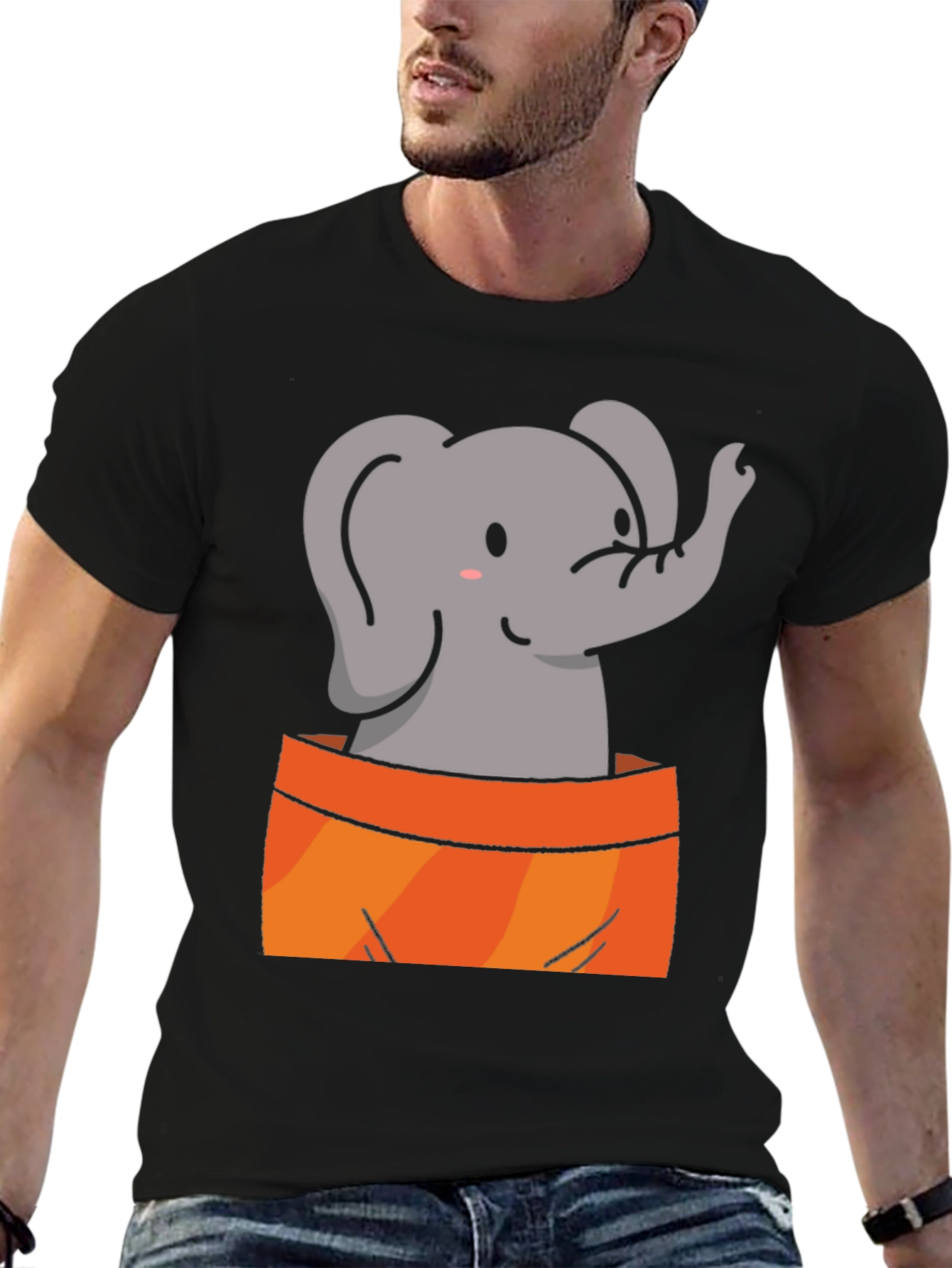 Cute Elephant Graphic Tee - Soft Black Cotton Shirt