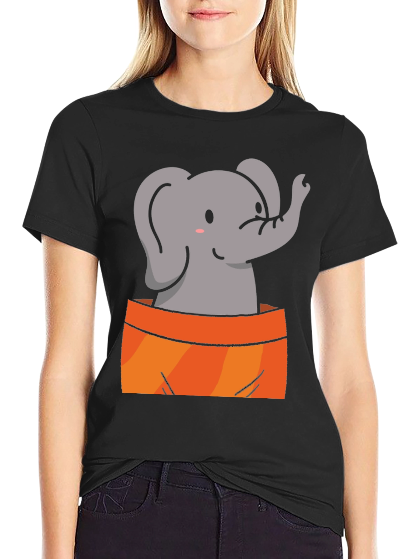 Cute Elephant Graphic Tee - Soft Black Cotton Shirt