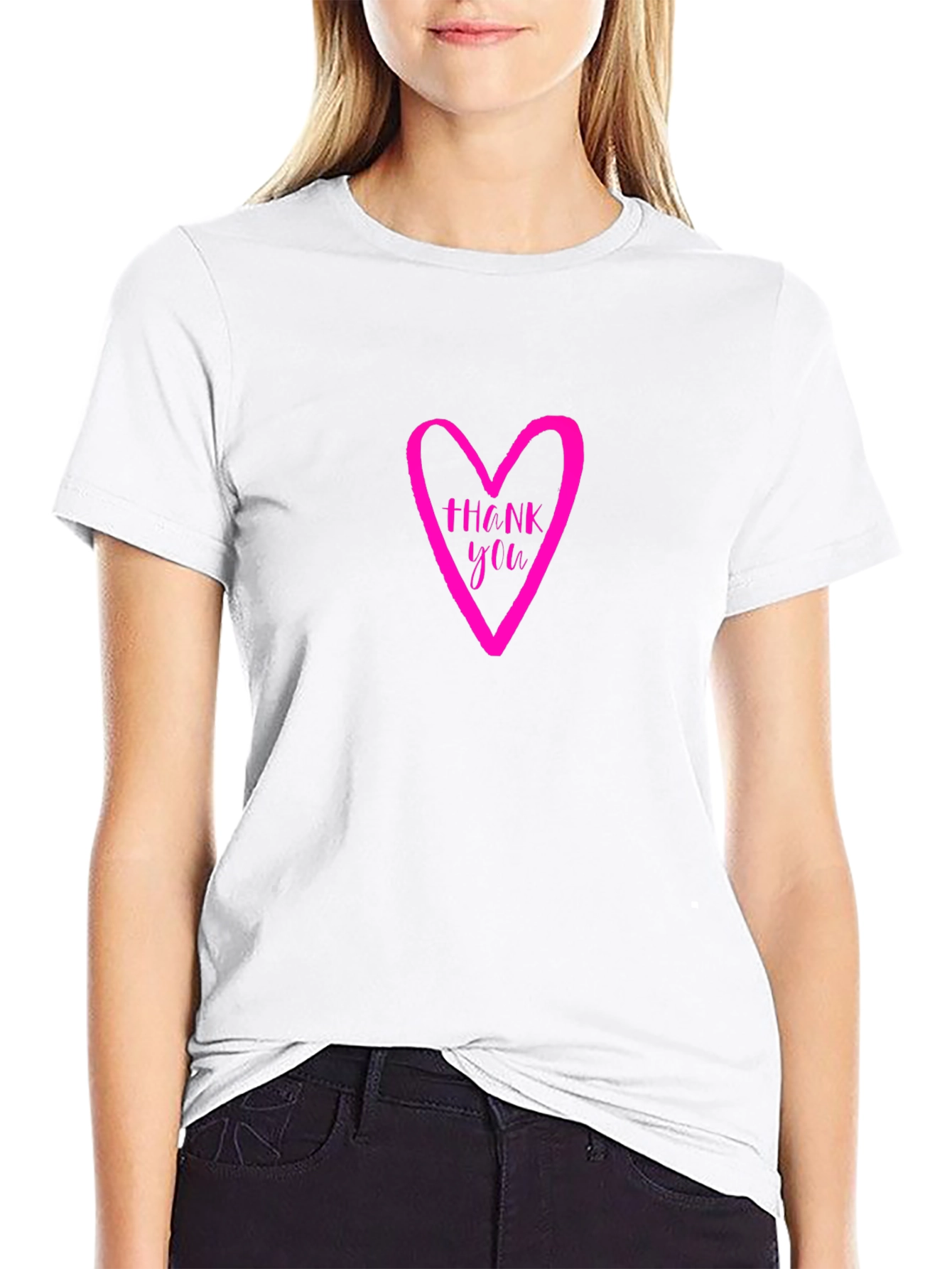 Thank You Heart Graphic Tee - Casual Black T-Shirt