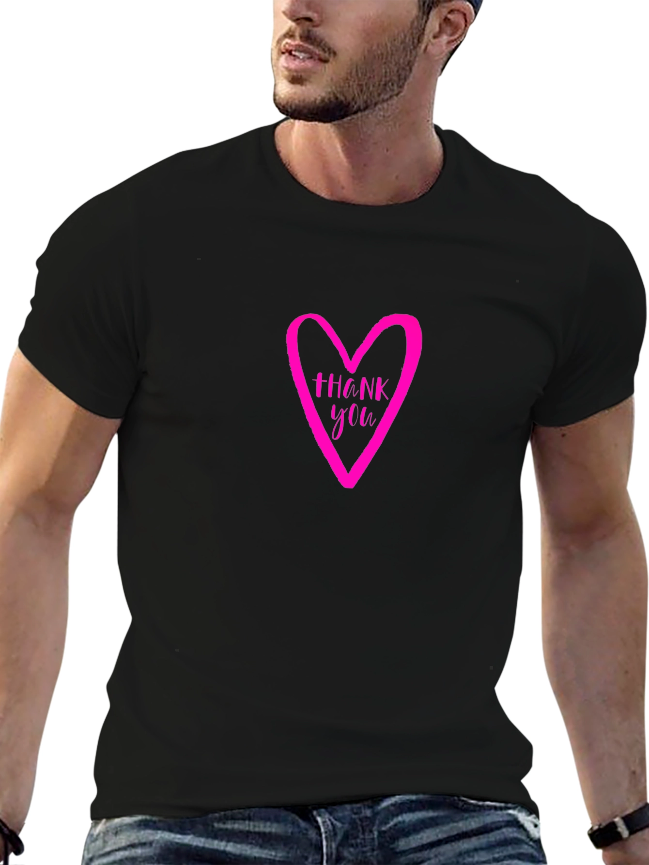 Thank You Heart Graphic Tee - Casual Black T-Shirt