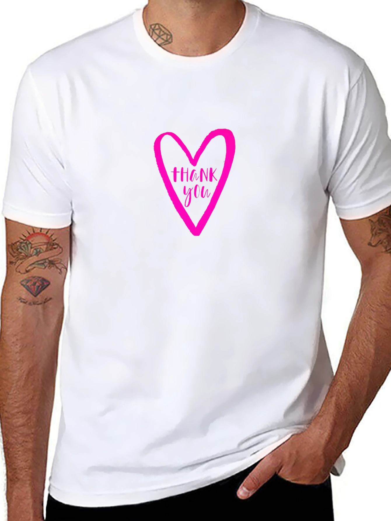 Thank You Heart Graphic Tee - Casual Black T-Shirt