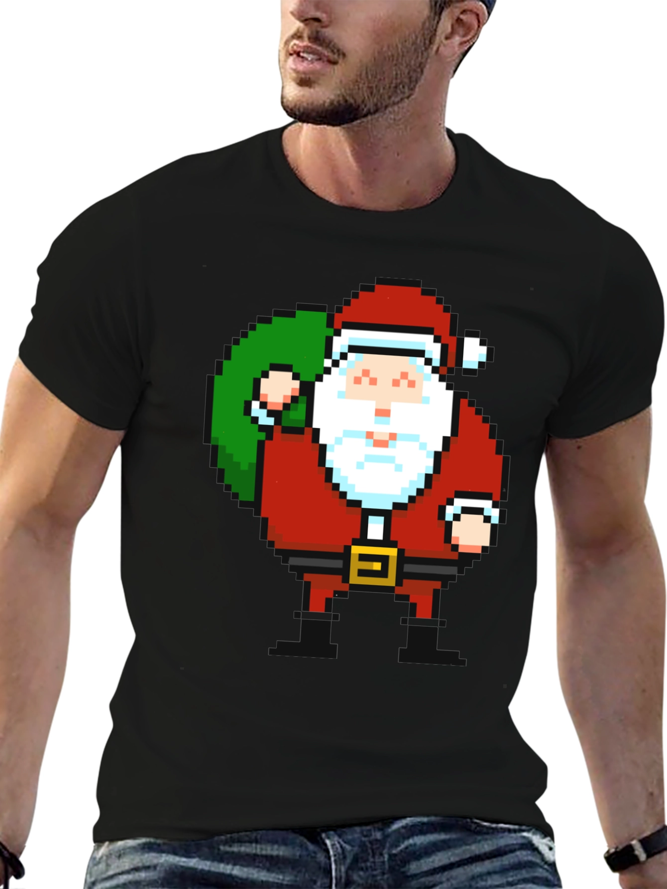 Pixel Santa T-Shirt - Retro Holiday Style