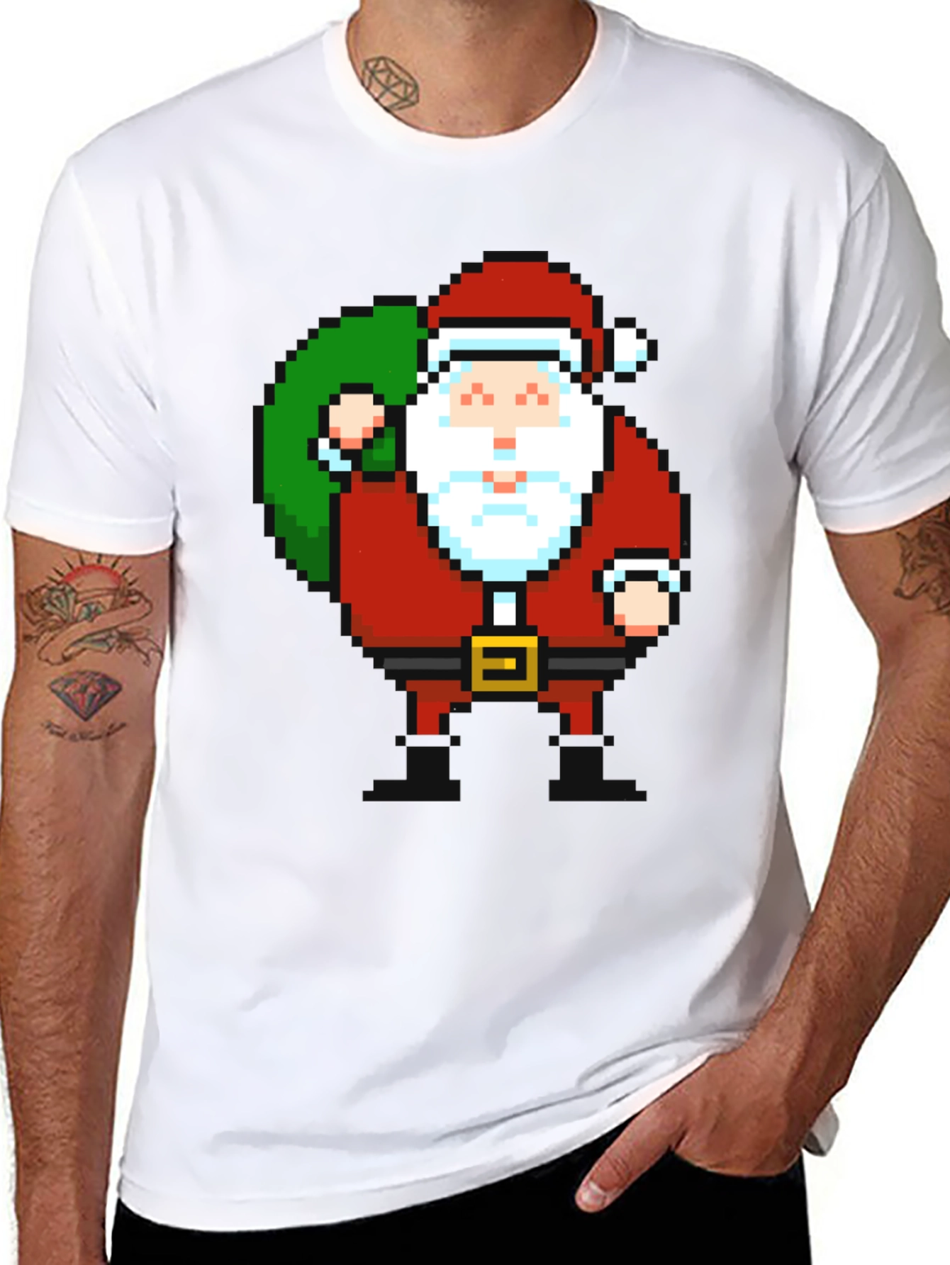 Pixel Santa T-Shirt - Retro Holiday Style