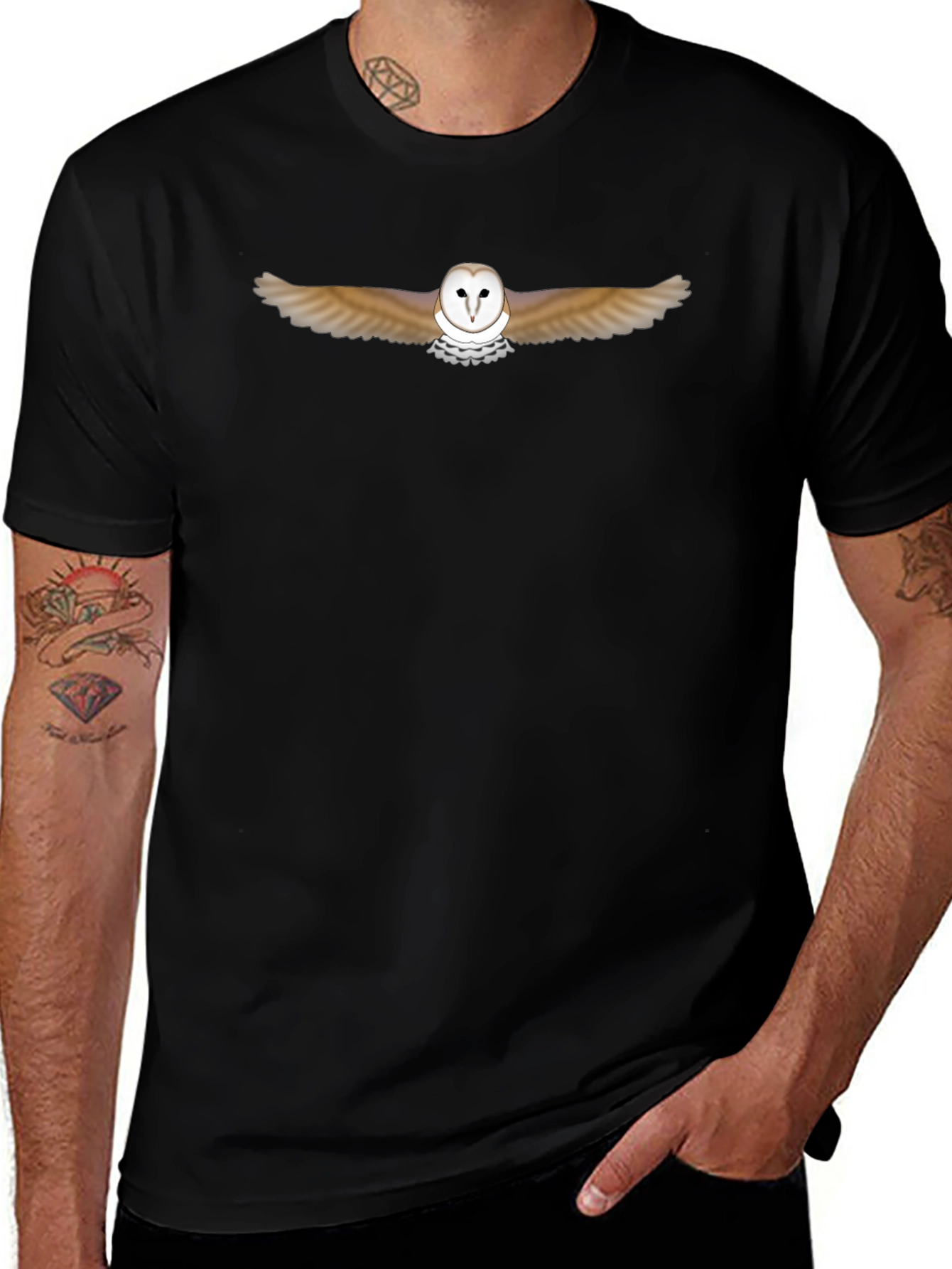 Barn Owl Graphic Black T-Shirt
