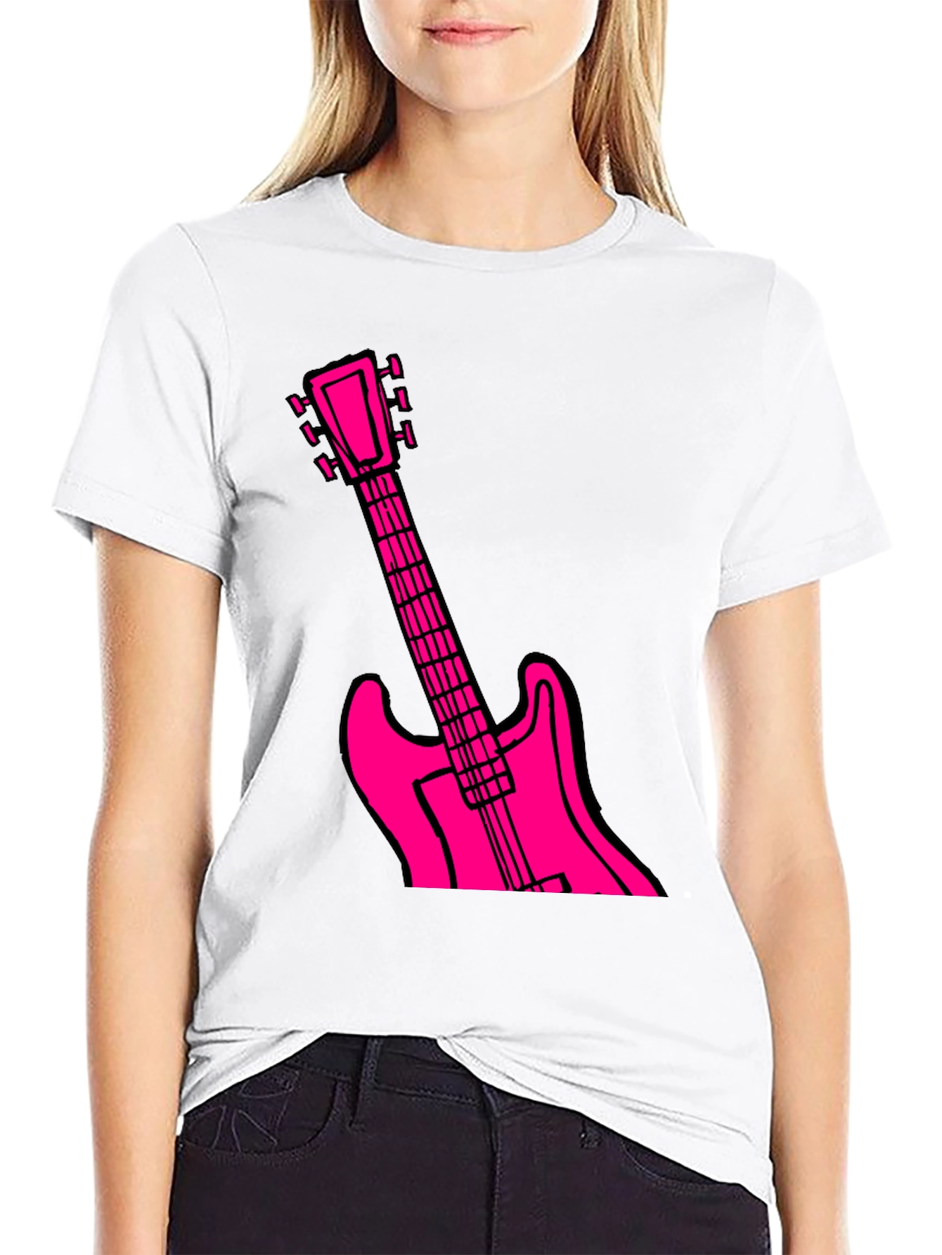 Black T-Shirt with Pink Guitar Graphic