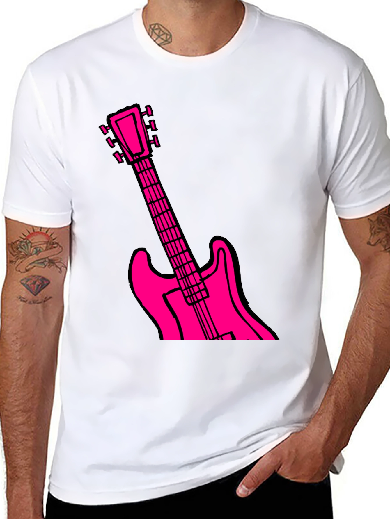 Black T-Shirt with Pink Guitar Graphic