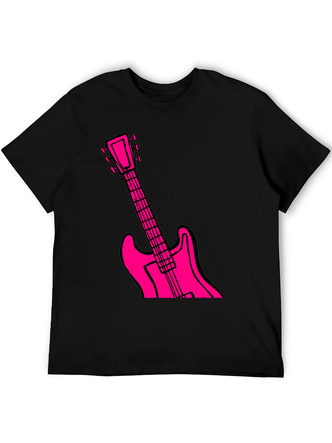 Black T-Shirt with Pink Guitar Graphic