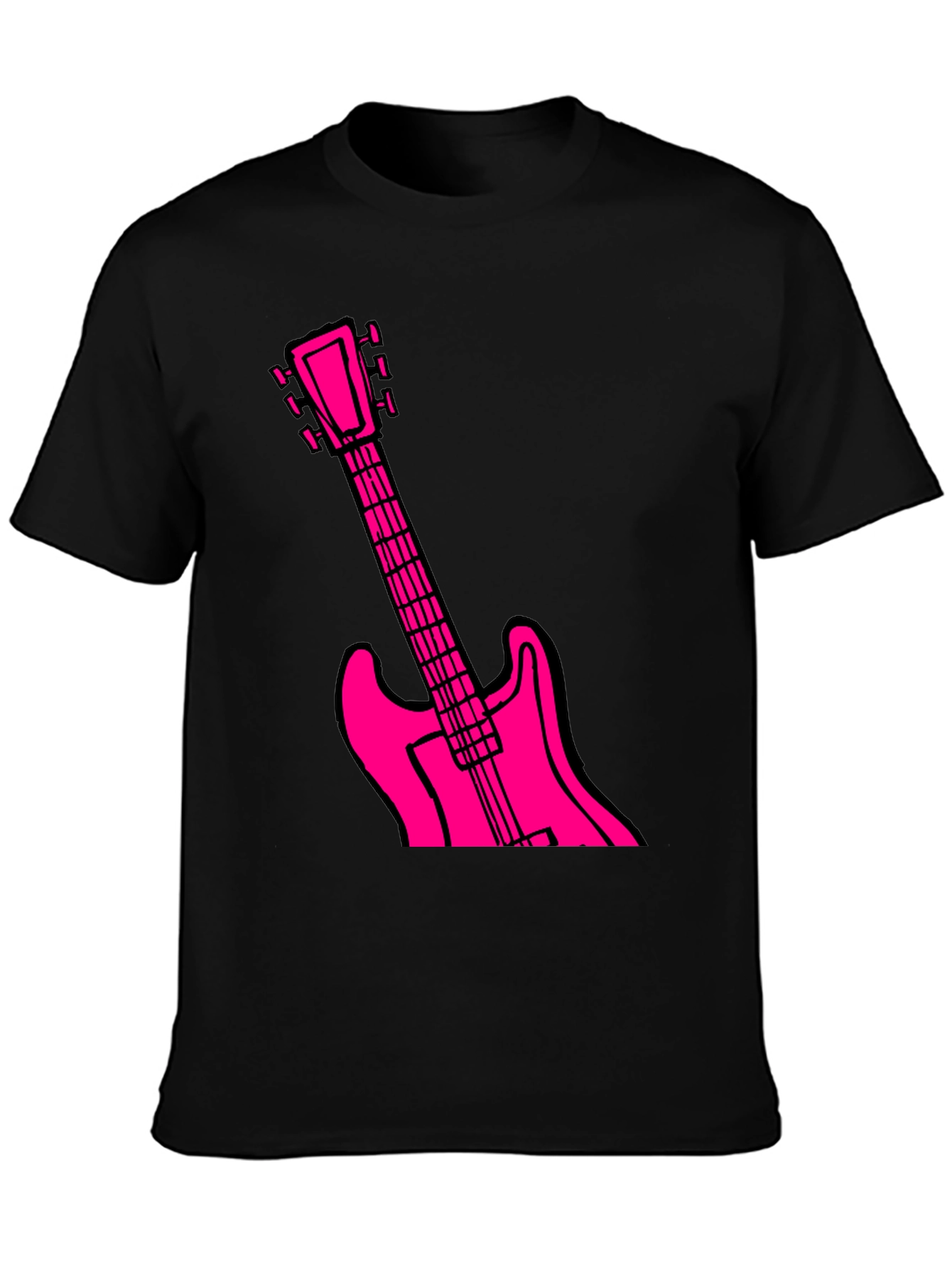 Black T-Shirt with Pink Guitar Graphic