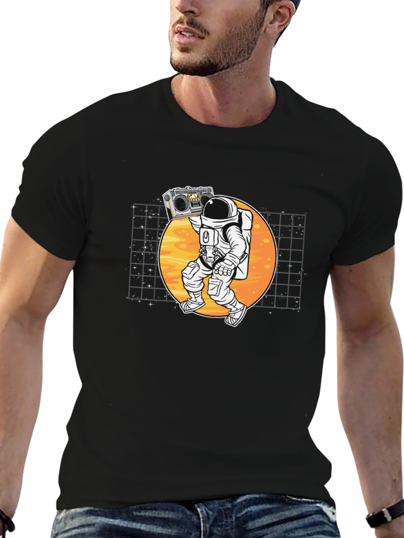 Astronaut Boombox Black T-Shirt - Space Vibes