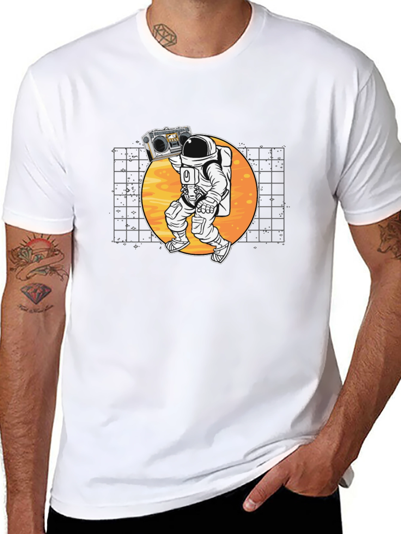 Astronaut Boombox Black T-Shirt - Space Vibes