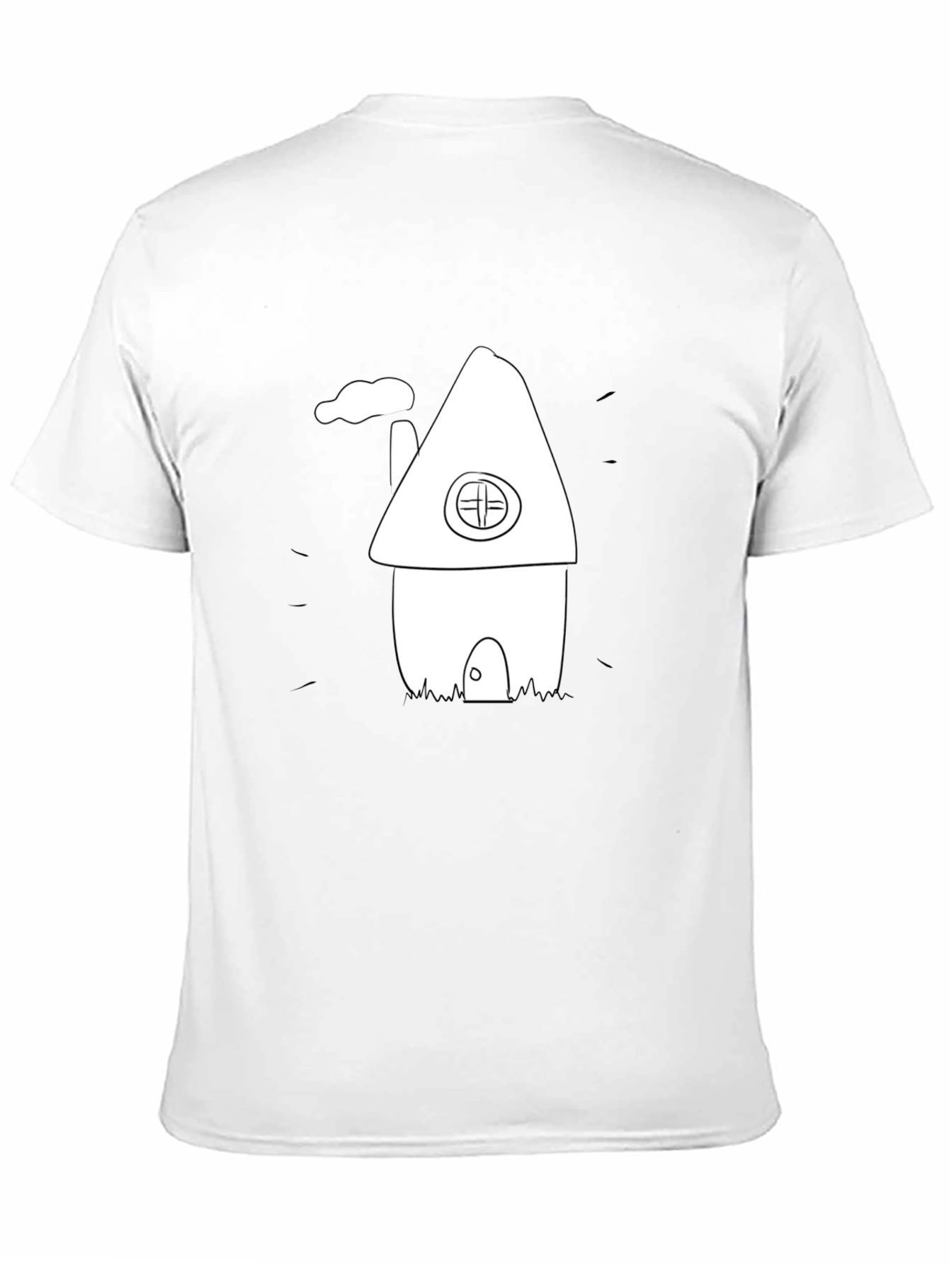 Cartoon House Graphic Tee - Black Cotton T-Shirt