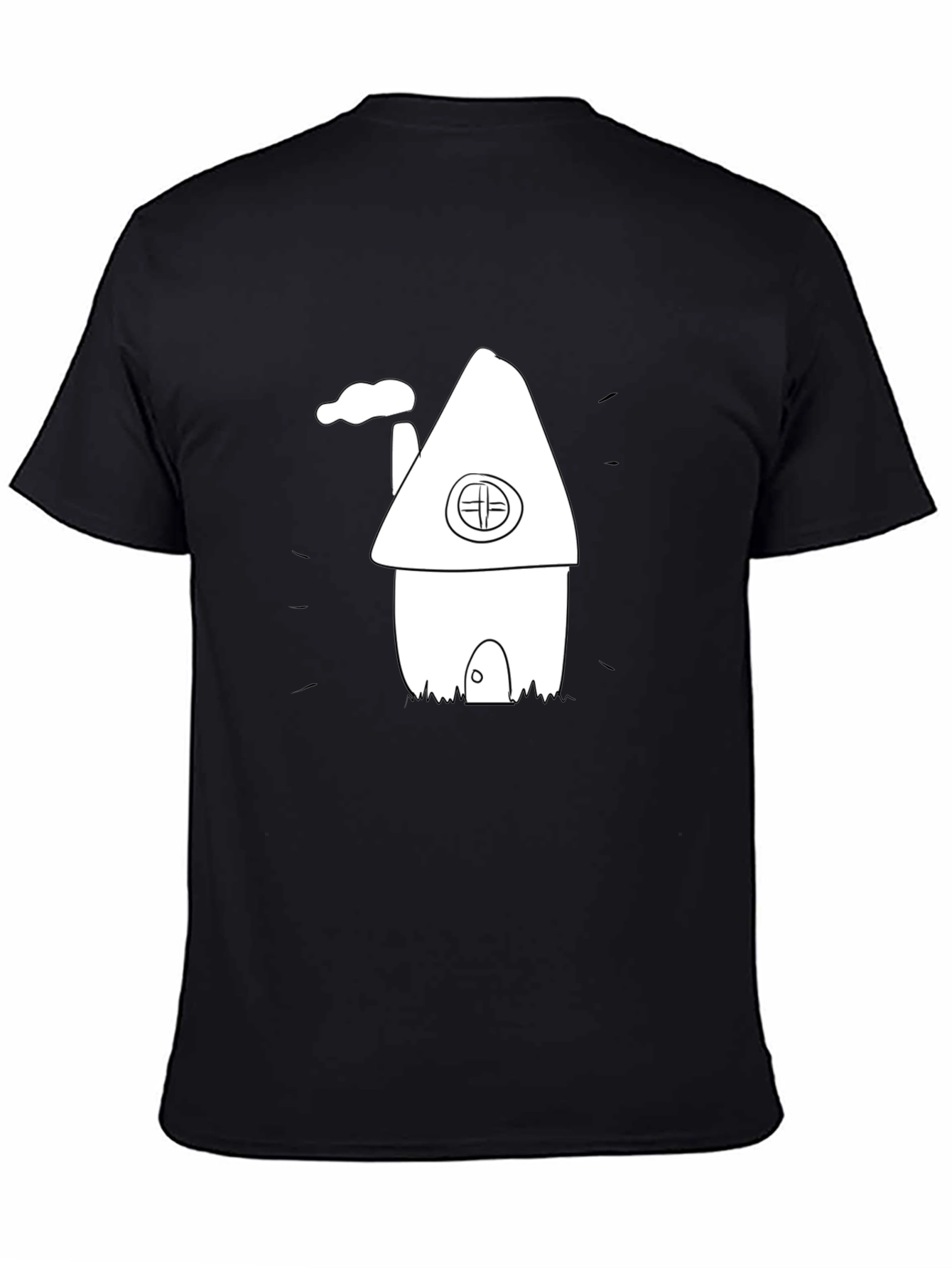 Cartoon House Graphic Tee - Black Cotton T-Shirt