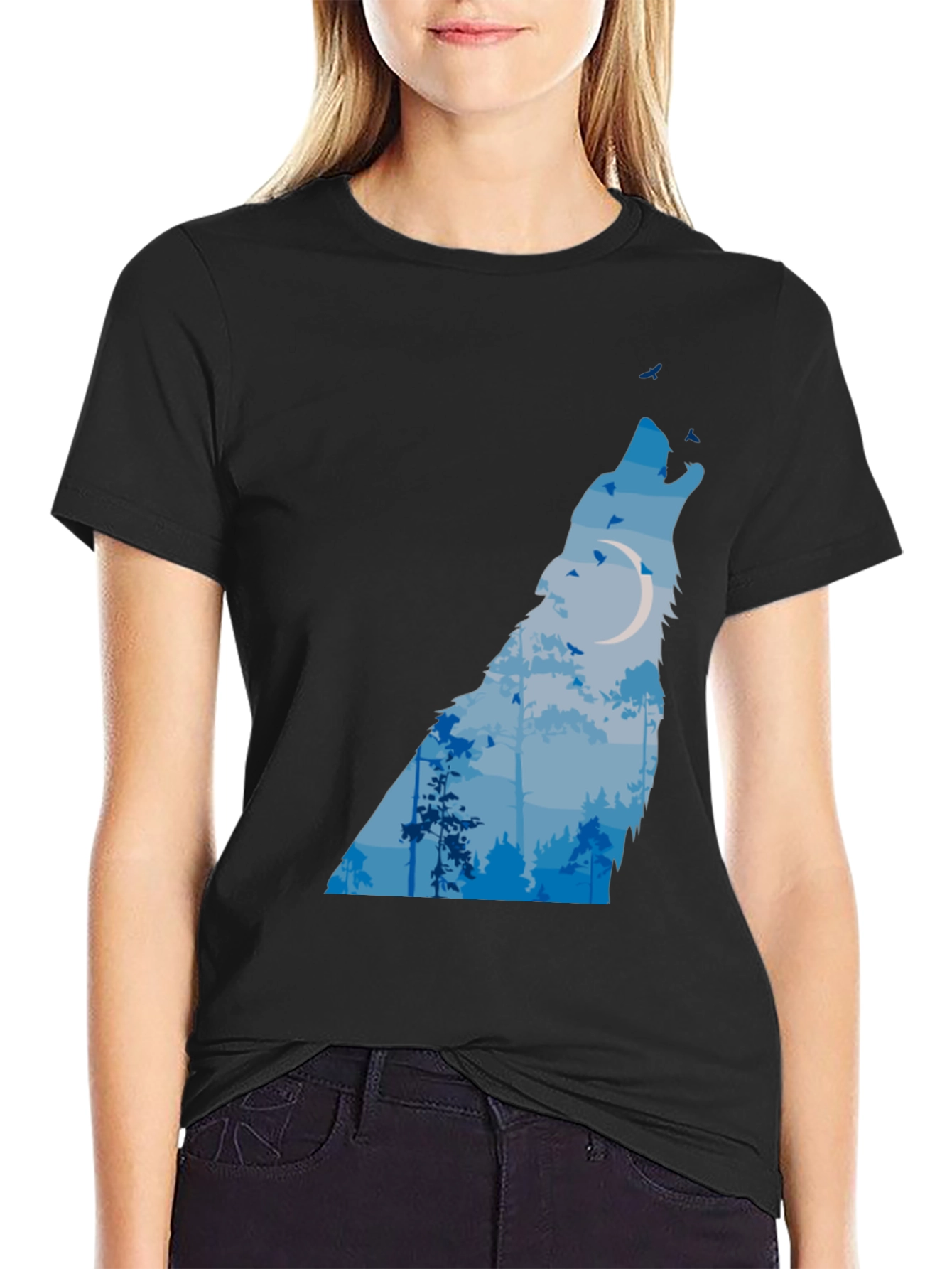 Wolf Moon Forest Graphic Tee - Black T-Shirt