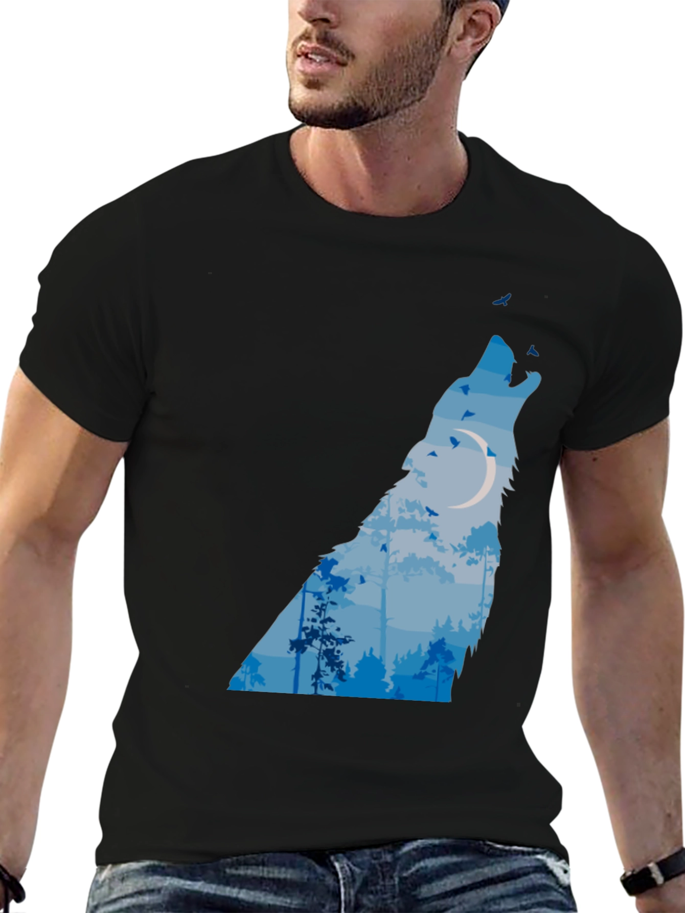 Wolf Moon Forest Graphic Tee - Black T-Shirt