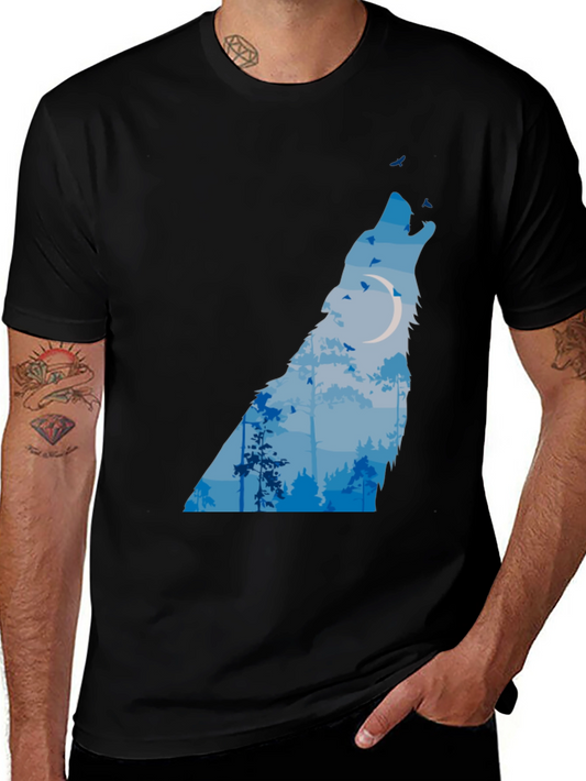 Wolf Moon Forest Graphic Tee - Black T-Shirt