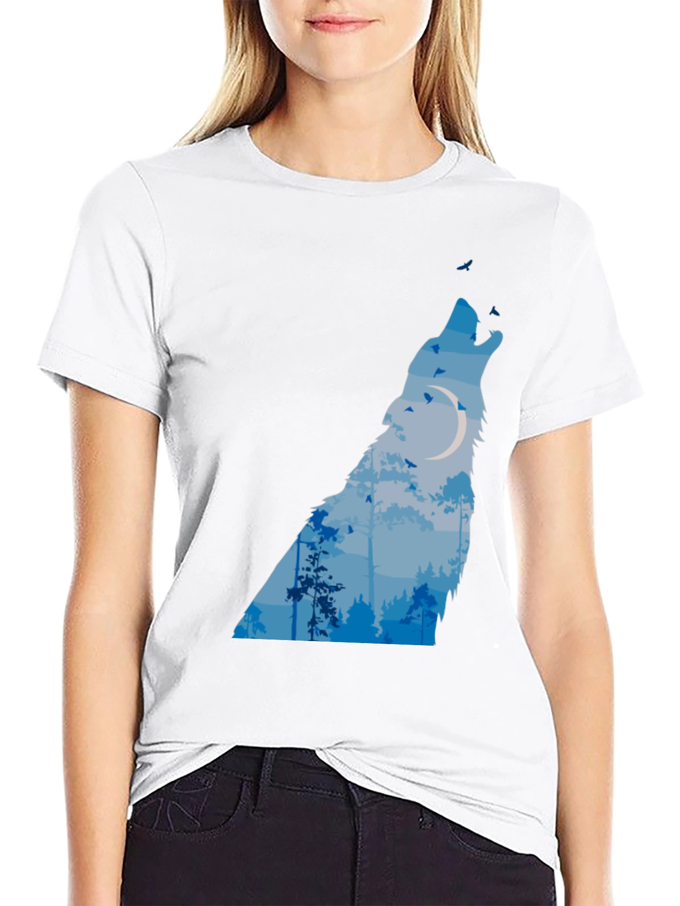 Wolf Moon Forest Graphic Tee - Black T-Shirt