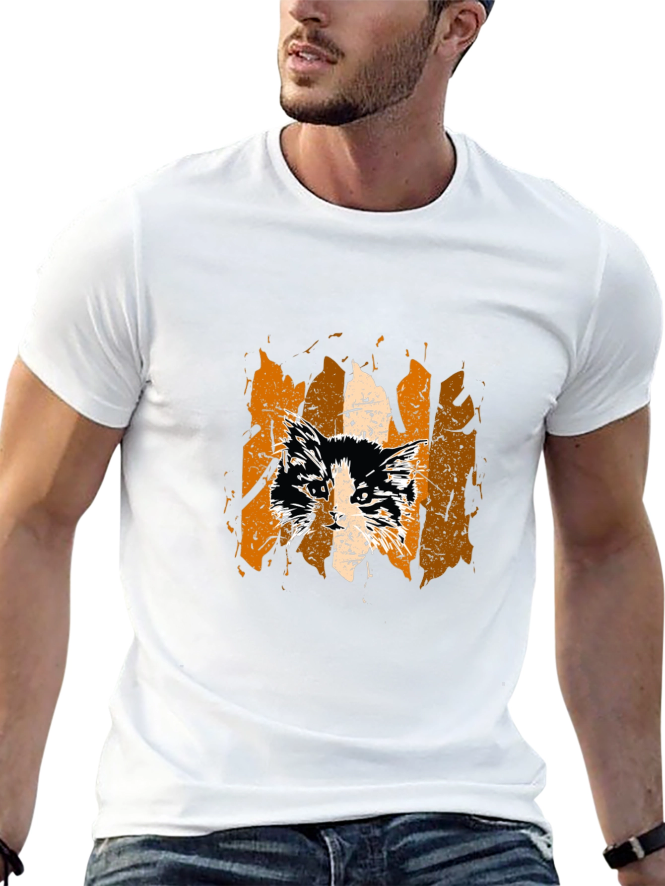 Cat Grunge Graphic Tee - Stylish Unisex T-Shirt