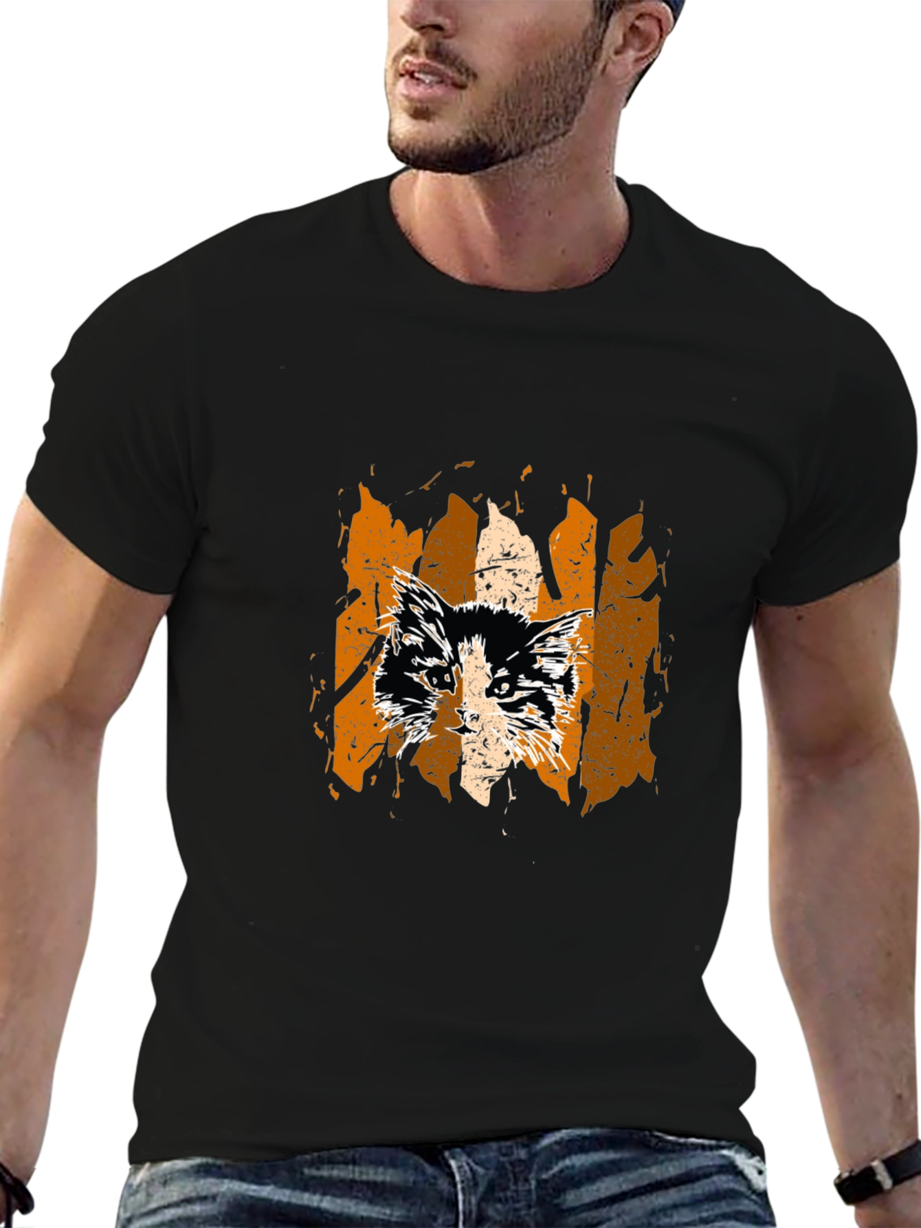 Cat Grunge Graphic Tee - Stylish Unisex T-Shirt