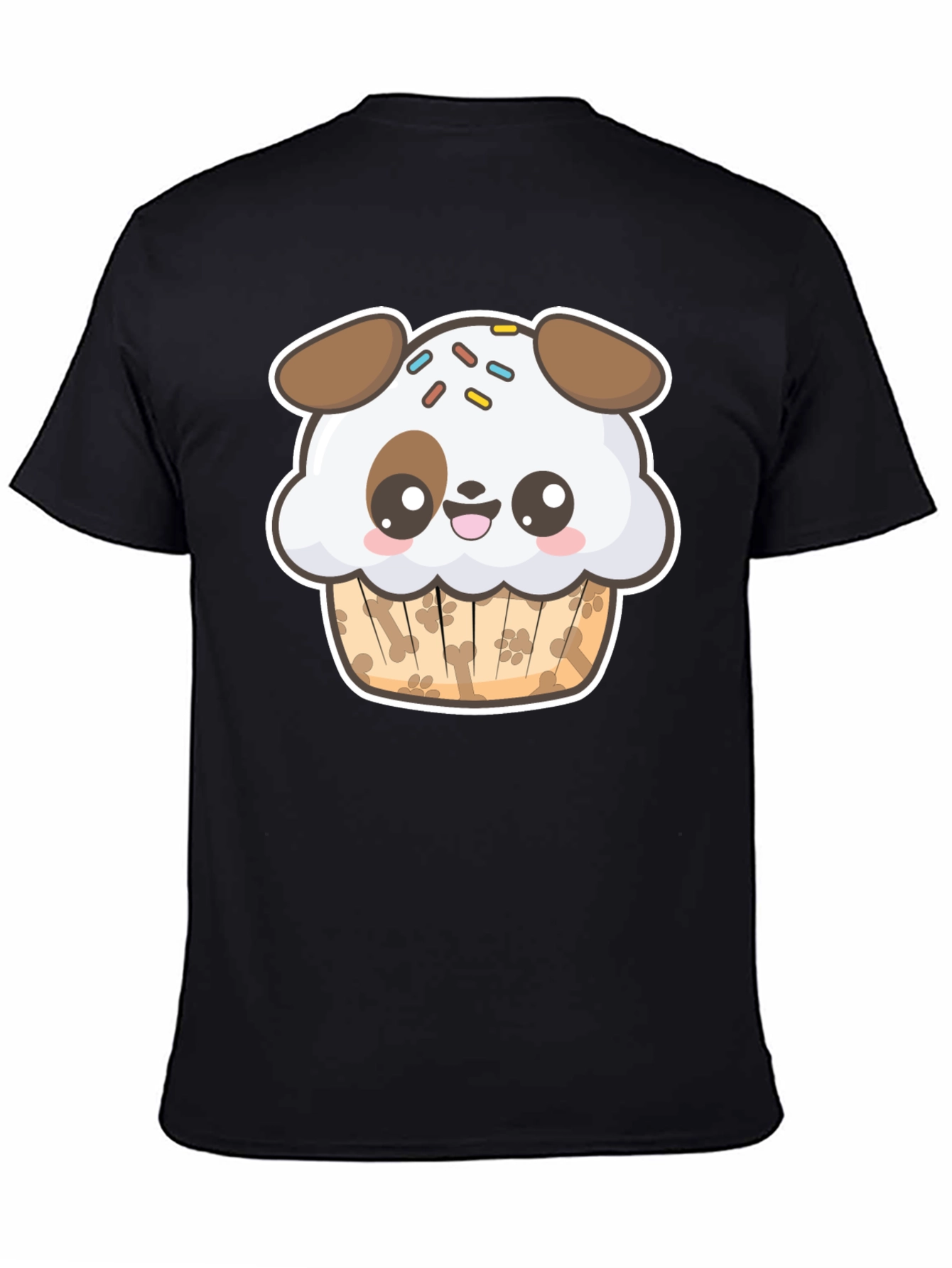 Cute Dog Cupcake Graphic Black T-Shirt