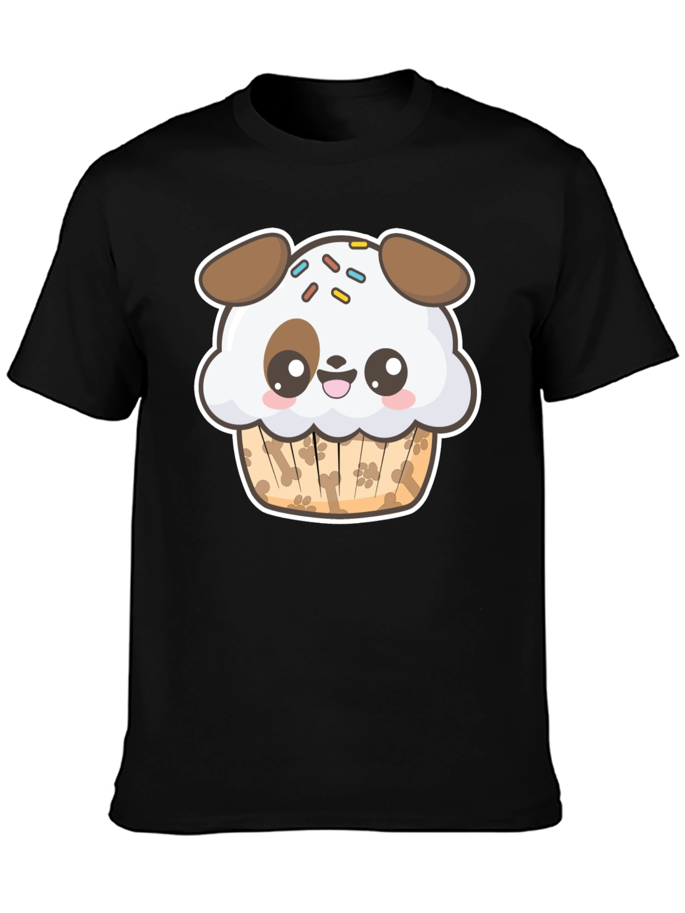 Cute Dog Cupcake Graphic Black T-Shirt