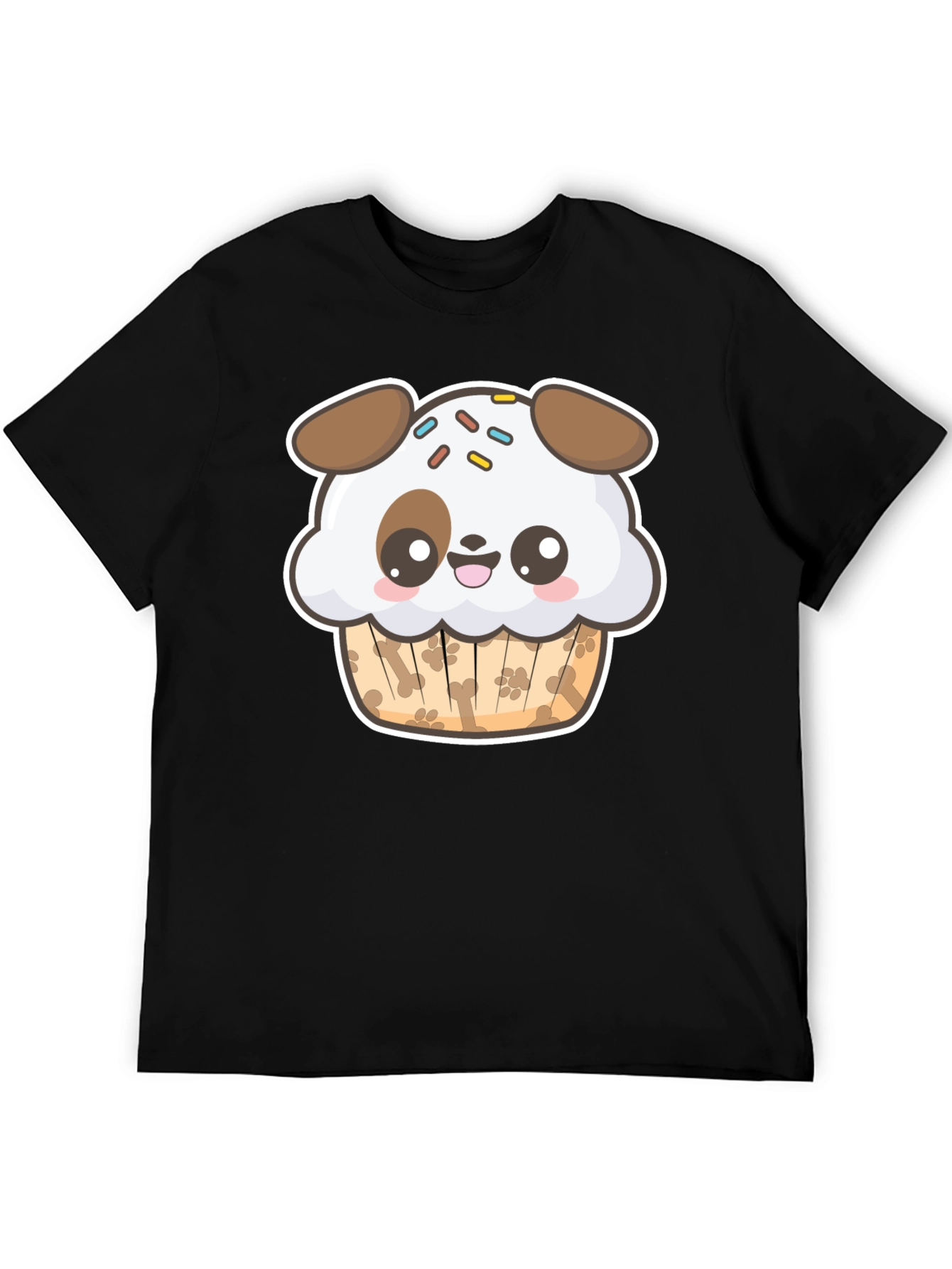 Cute Dog Cupcake Graphic Black T-Shirt