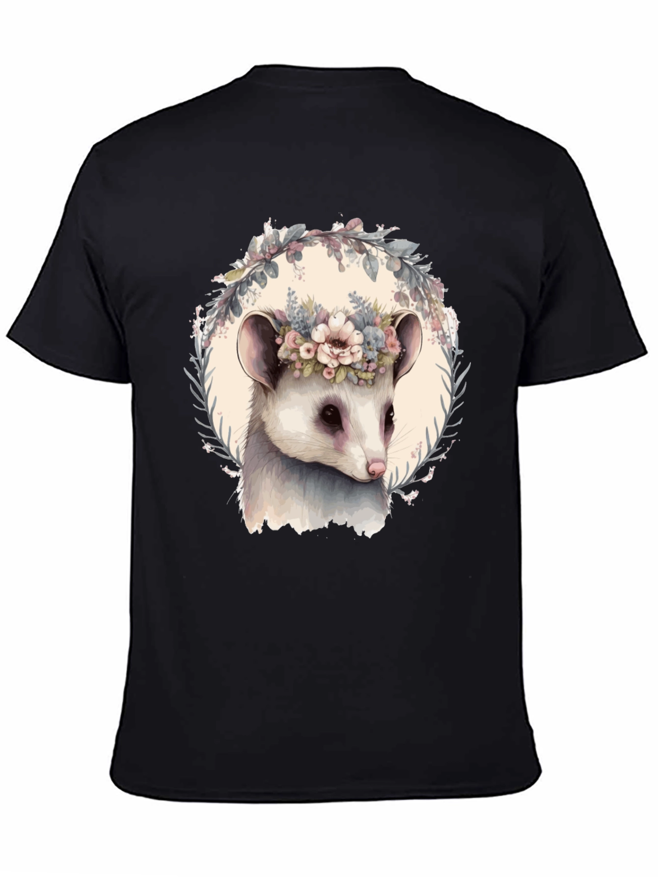 Opossum Floral Wreath T-Shirt - Unique Animal Tee