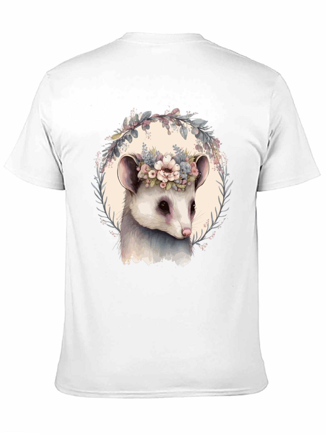 Opossum Floral Wreath T-Shirt - Unique Animal Tee