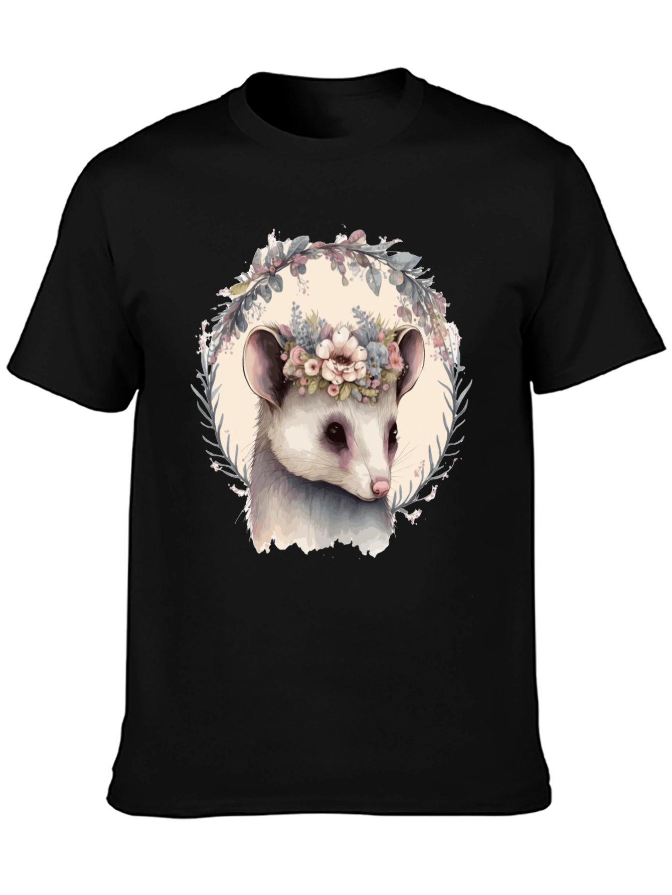 Opossum Floral Wreath T-Shirt - Unique Animal Tee