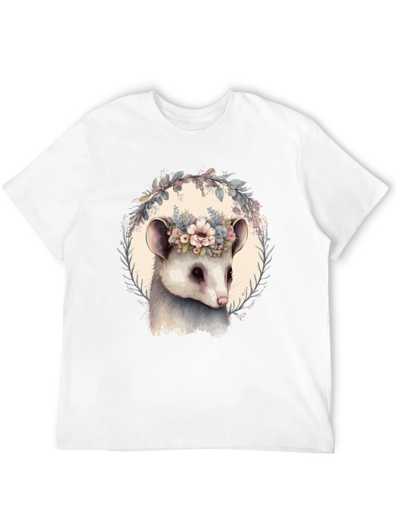 Opossum Floral Wreath T-Shirt - Unique Animal Tee