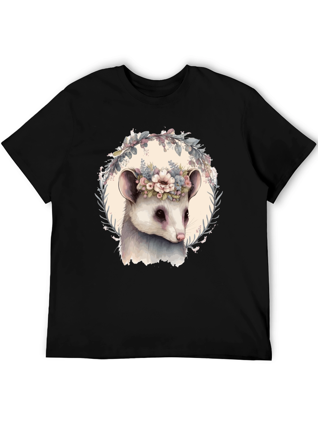 Opossum Floral Wreath T-Shirt - Unique Animal Tee