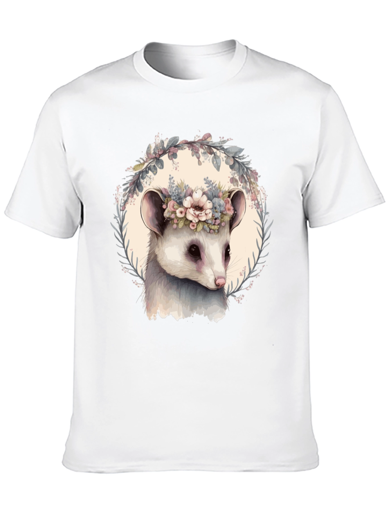 Opossum Floral Wreath T-Shirt - Unique Animal Tee