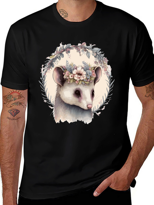 Opossum Floral Wreath T-Shirt - Unique Animal Tee