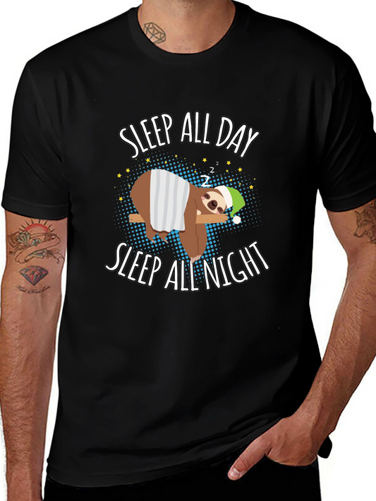 Sleep All Day Sloth Graphic T-Shirt