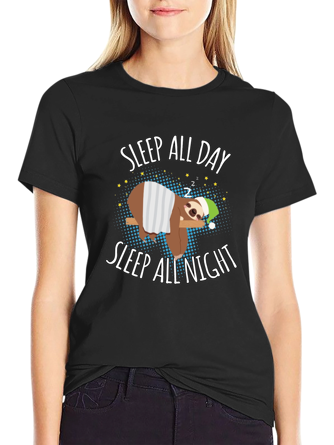 Sleep All Day Sloth Graphic T-Shirt